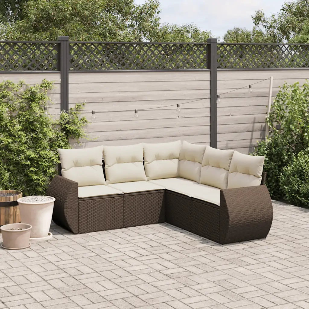 Set Divano da Giardino 5 pz con Cuscini Marrone in Polyrattan 3253690