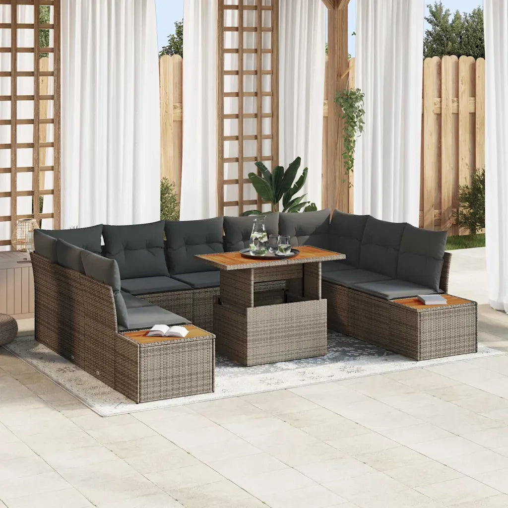 Set da Pranzo per Giardino con cuscino 10 pcs Grigio e Marrone 3350101