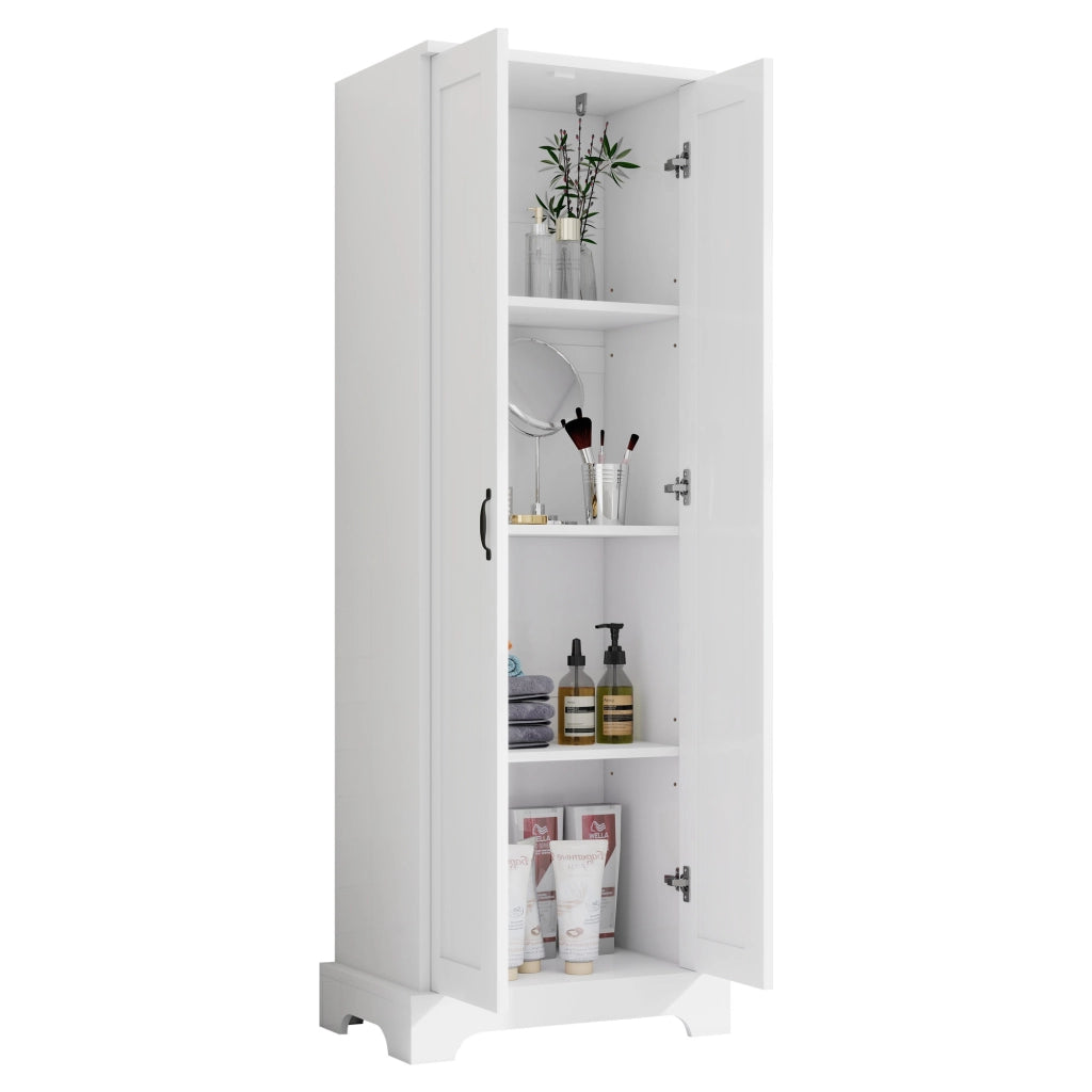 Armadietto da bagno con 2 ante, 4 vani e ripiani regolabili, soft-close, in MDF, bianco, 56 × 40 × 170 cm