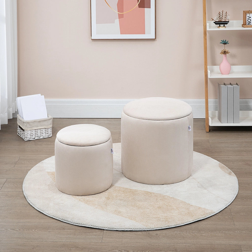 Pouf con Contenitore Set 2 Pezzi ¨C Xylo ¨C Velluto Crema 40x40x41cm