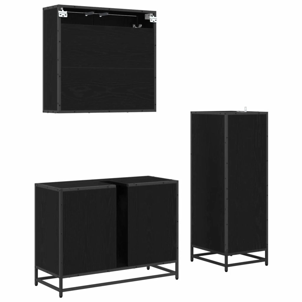 Set di mobili per il bagno 3 pcs Rovere Nero Legno multistrato 3402419