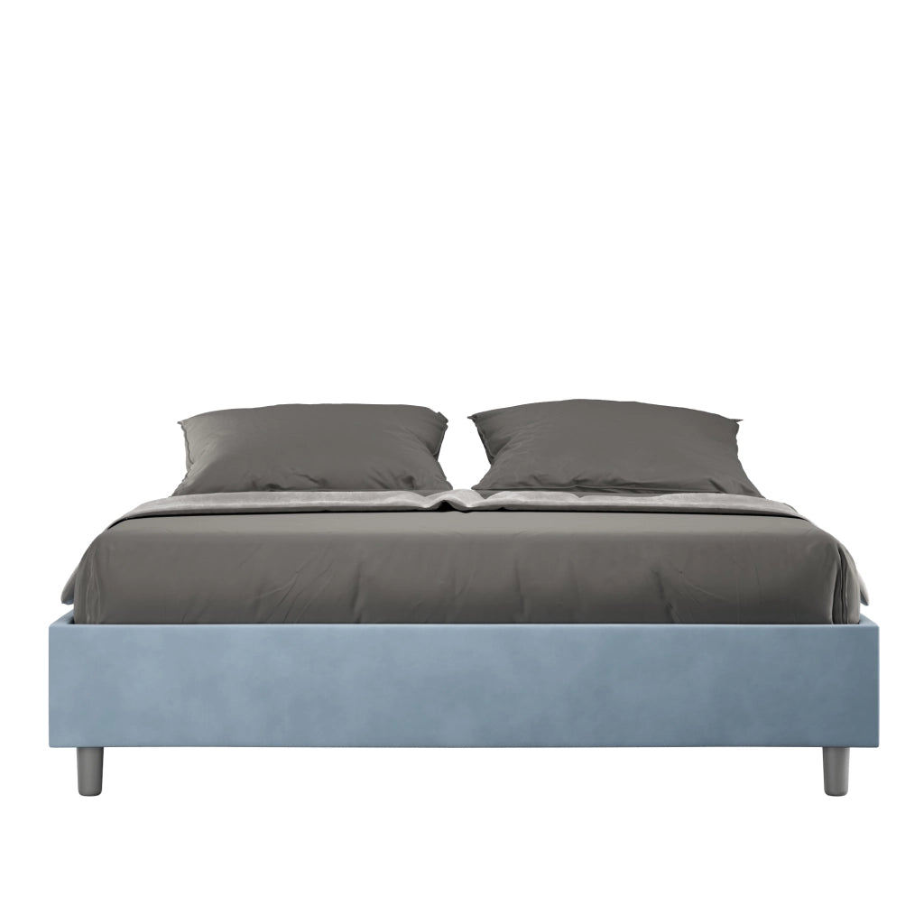BS COM Letto matrimoniale francese contenitore imbottito 140x190 microfibra azzurro