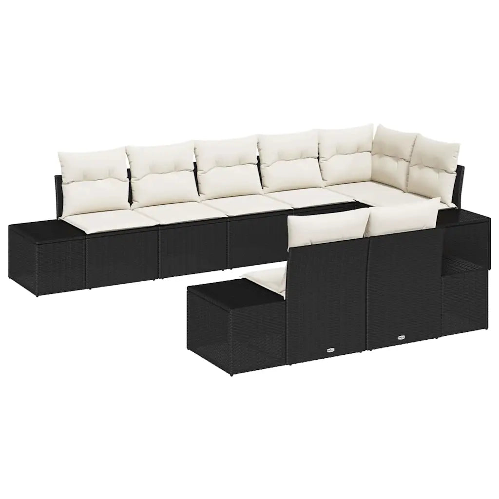 Set Divano da Giardino 8 pcs Nero e Crema Poly Rattan 3355776