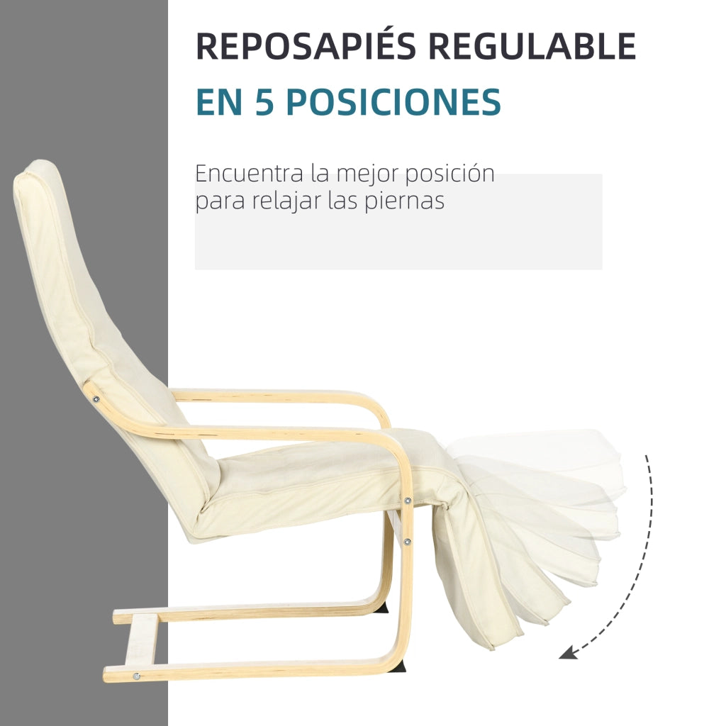 Poltrona Relax con Poggiapiedi Regolabile ¨C Minimal ¨C Tessuto Crema 66,5x94x100cm
