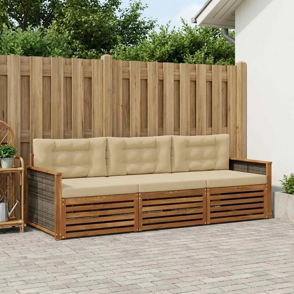 Set di divani da esterno con cuscino 3 pcs Naturale e Beige 3382961
