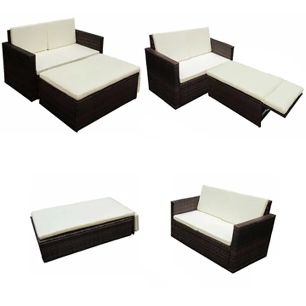 Set Divani da Giardino 2 pz con Cuscini in Polyrattan Marrone 42733