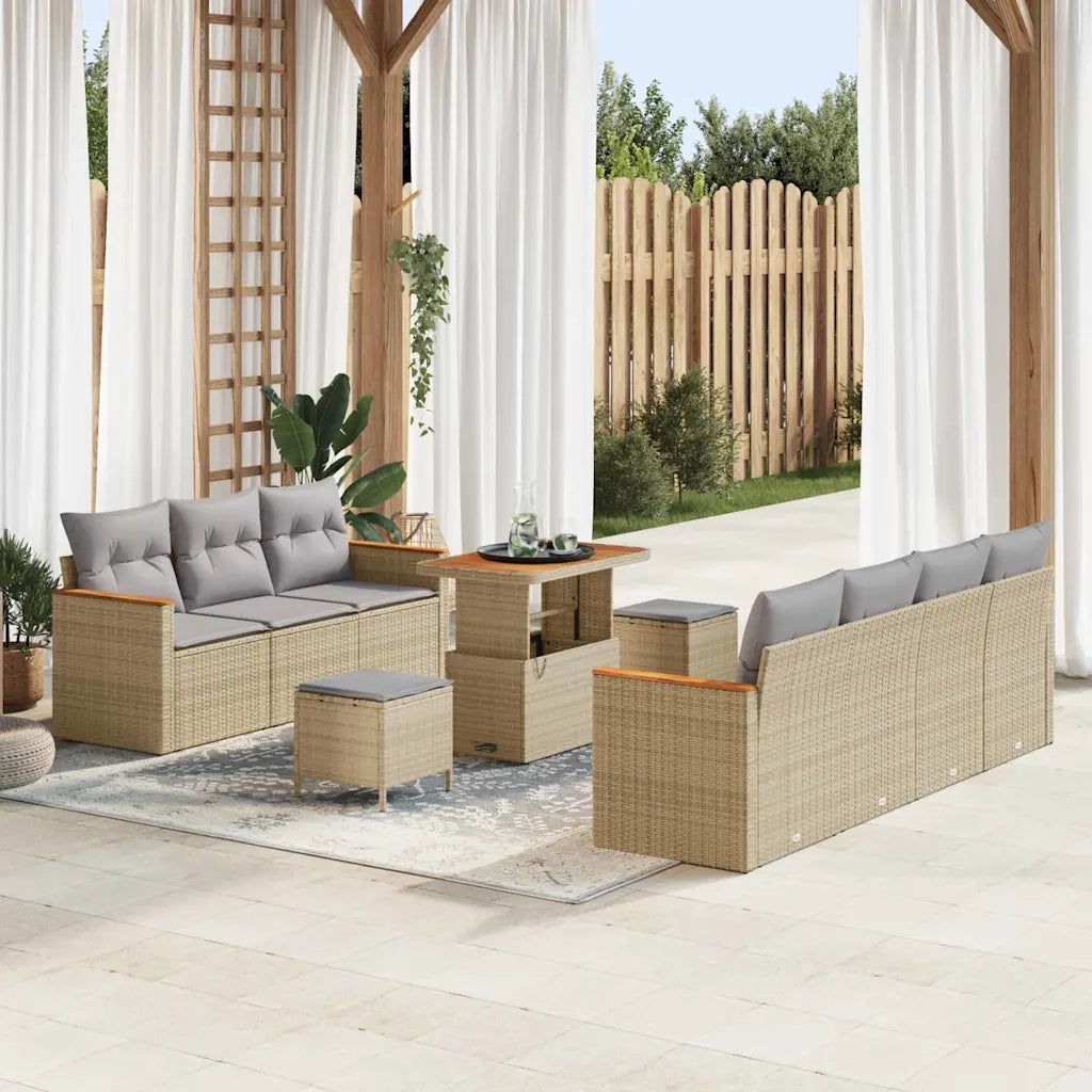 Set Divano da Giardino 10 pcs Beige polyrattan