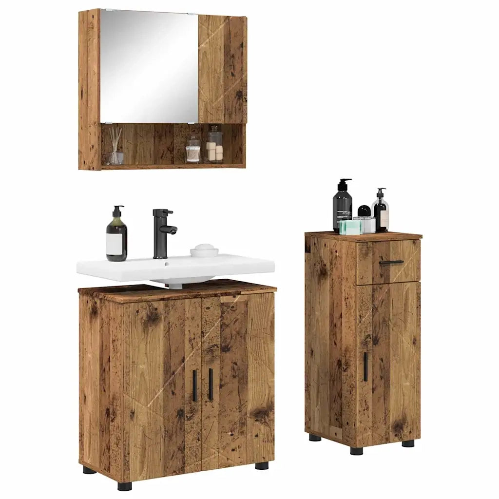 Set di mobili per il bagno con cassetto 3 pcs Legno vecchio