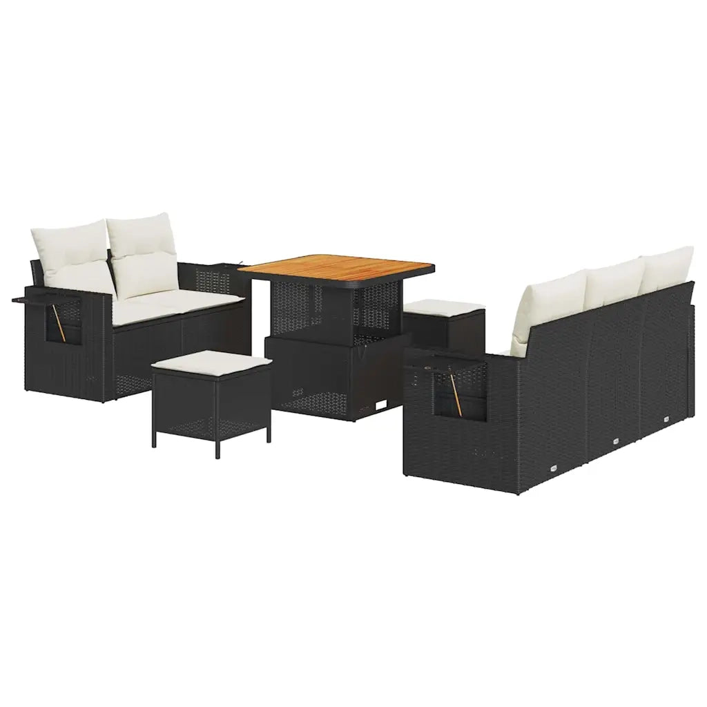 Set Divano da Giardino con cuscino 8 pcs Nero polyrattan