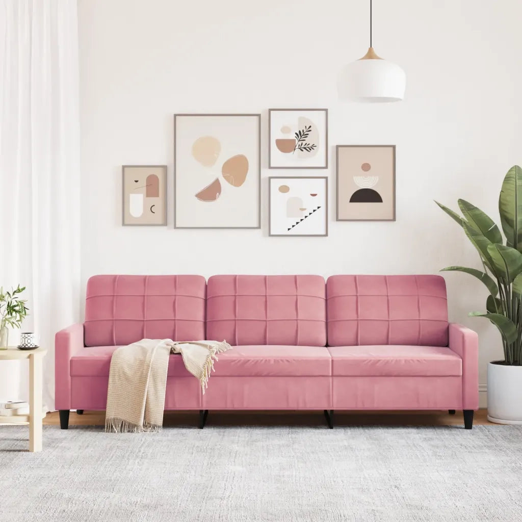 Divano a 3 Posti-Sofa 3 Posti rosa 210 cm in Velluto