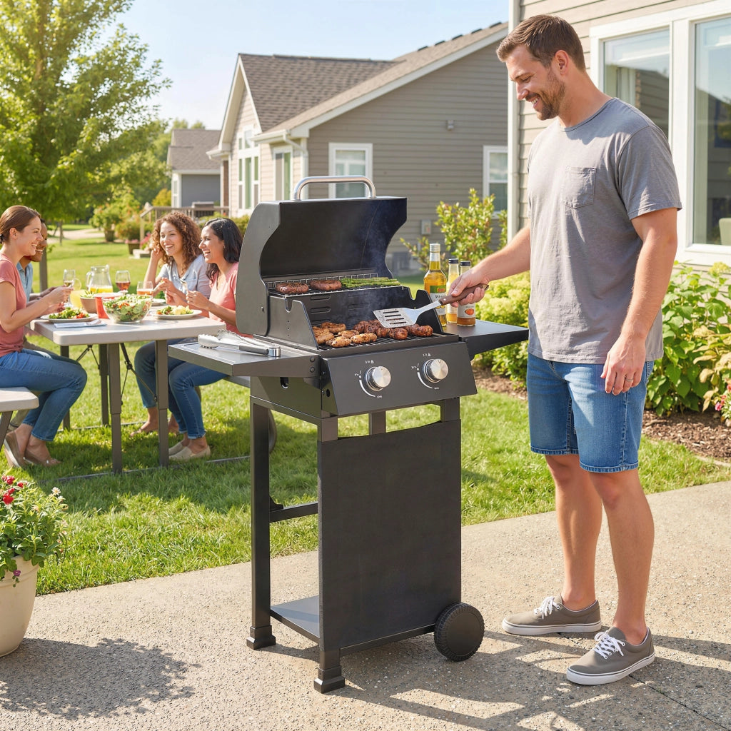 Barbecue Portatile a Gas con 2 Bruciatori ¨C Minimal ¨C Nero