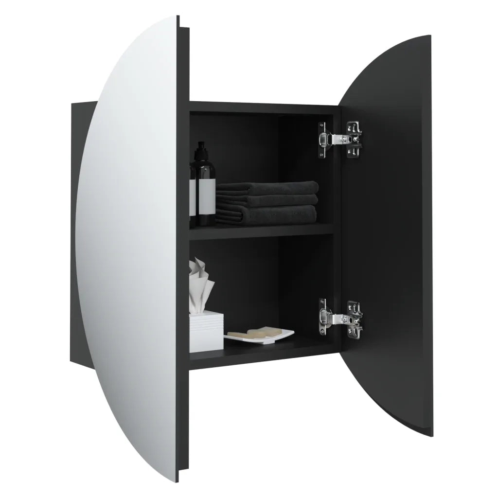 Armadio da Bagno con Specchio Rotondo e LED-Mobile bagno con specchio Nero 47x47x17,5 cm