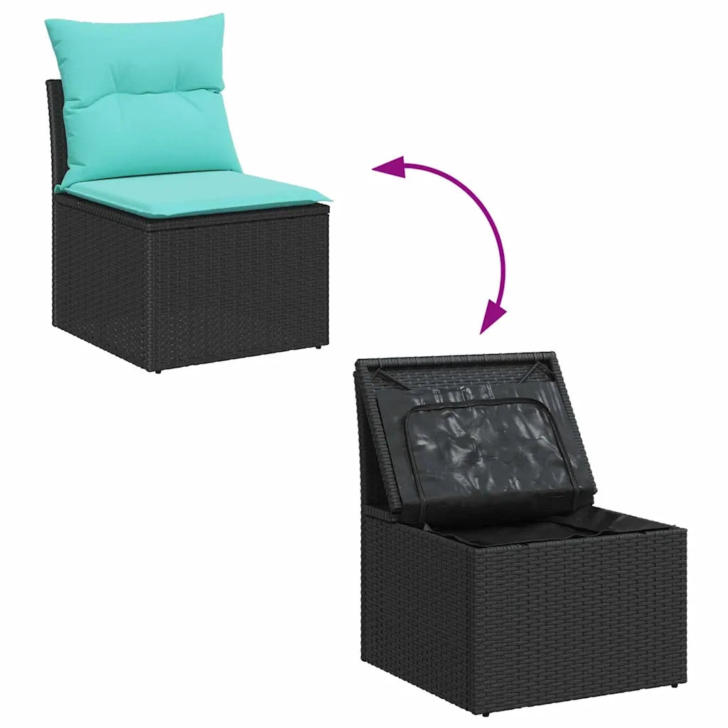 Set Divano da Giardino 3 pz Nero e Turchese polyrattan 3355595