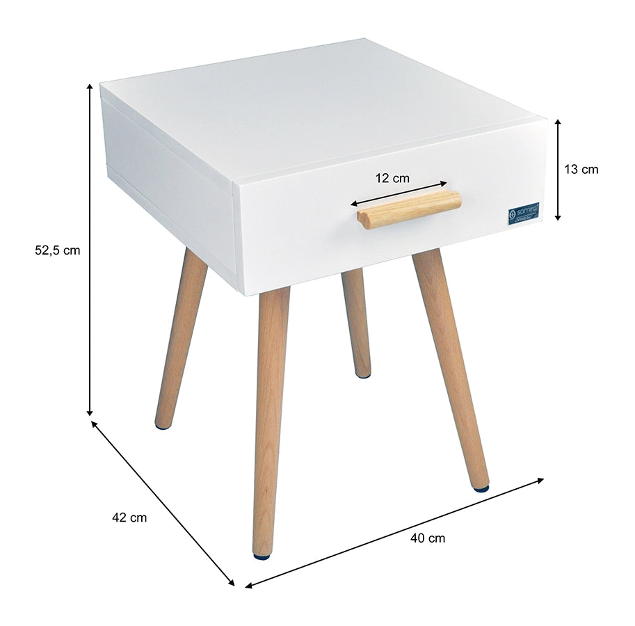 Comodino bianco con piedi in faggio linea Nordic - NO08CO