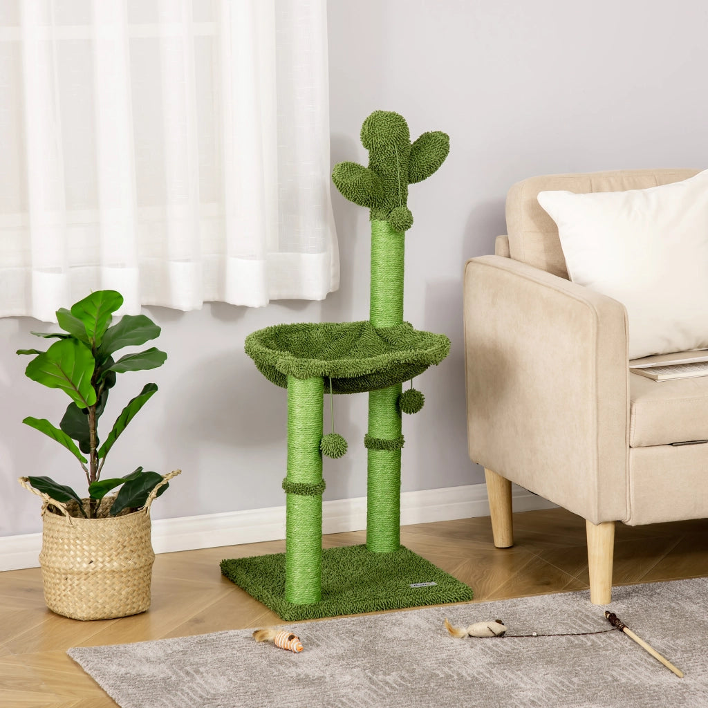 Tiragraffi per Gatti a Forma di Cactus con Amaca ¨C Minimal ¨C Verde 40x40x96cm
