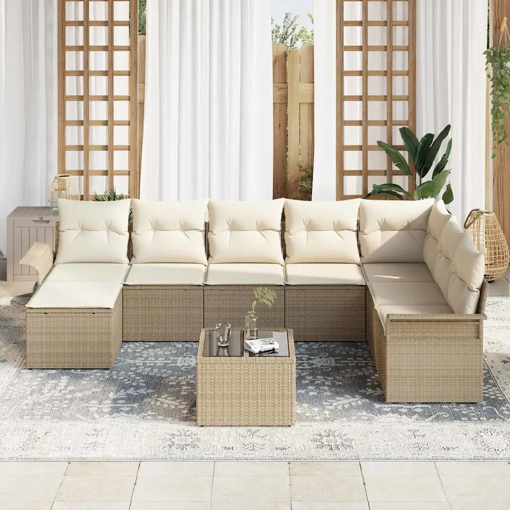 Set Divano da Giardino con cuscino 9 pcs Beige polyrattan 3345491