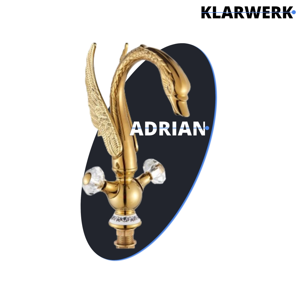 ADRIAN| Rubinetto per bagno grande di design in acciaio inossidabile aspetto cigno di lusso dorato |Miscelatore alto per lavabo independente