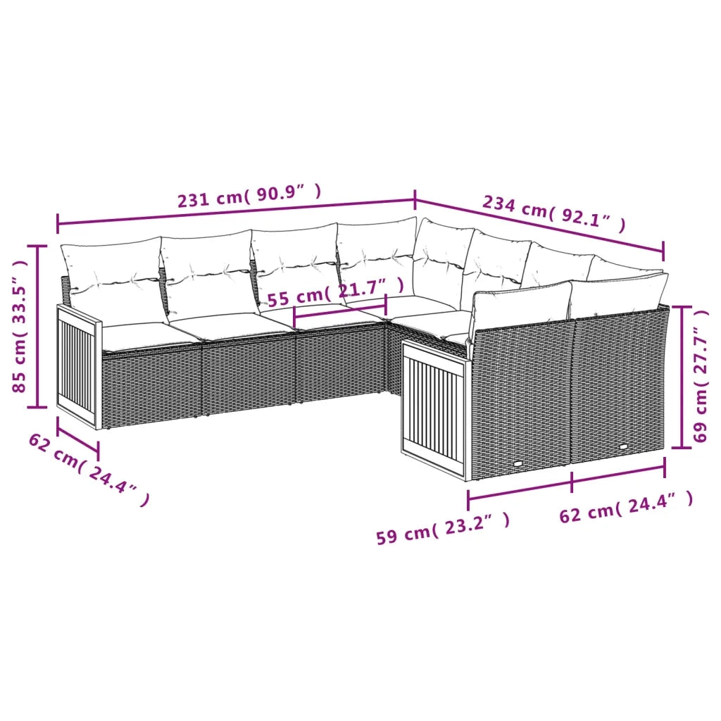 Set Divano da Giardino 8 pz con Cuscini Beige in Polyrattan 3228236