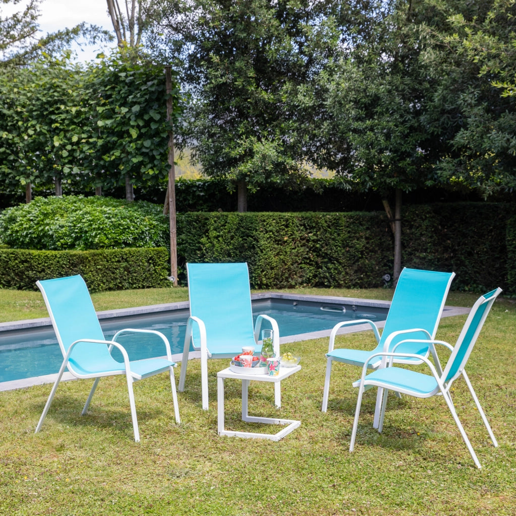 Set di 4 sedie MARBELLA in textilene blu - alluminio bianco
