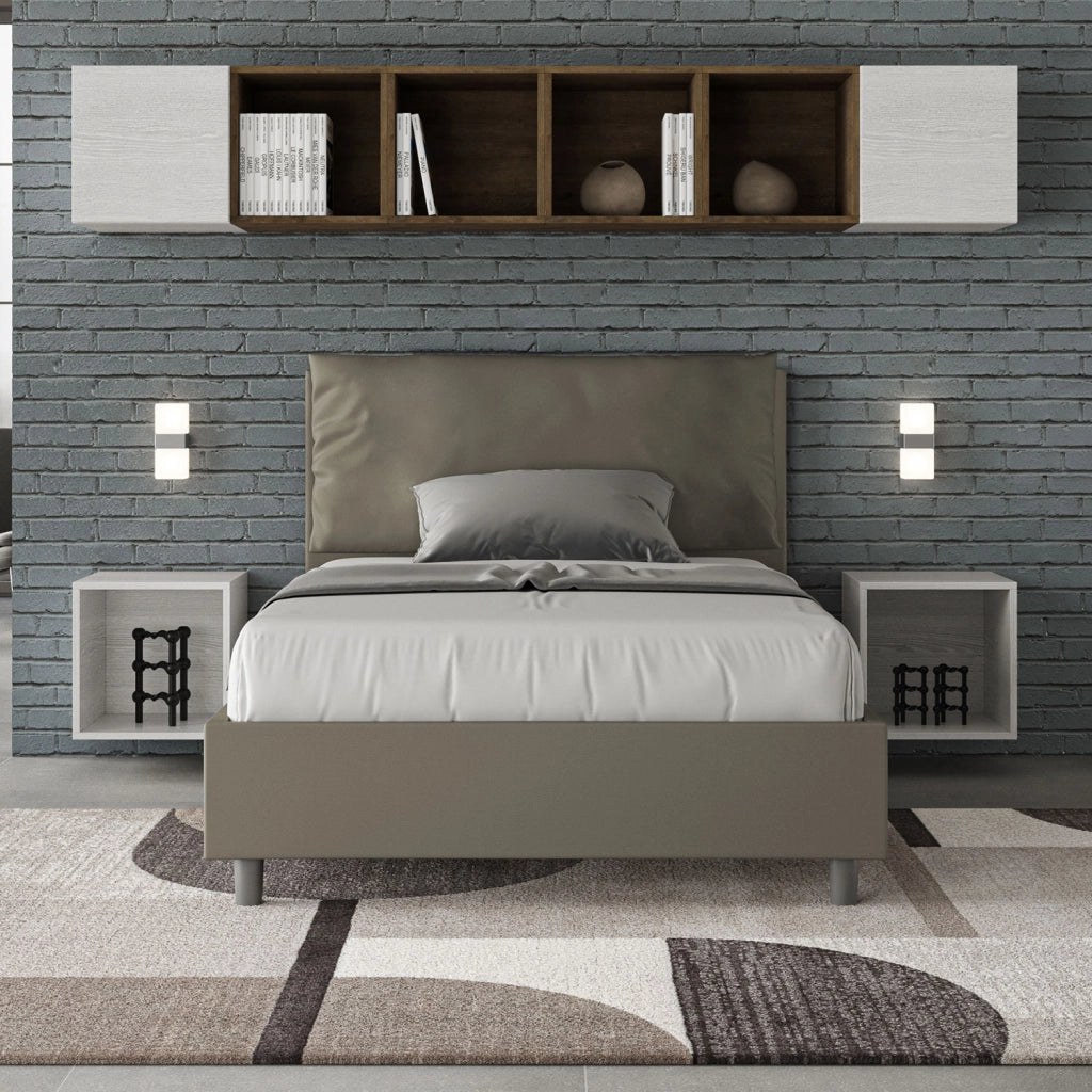 BS COM Letto una piazza e mezza con rete imbottito 120x200 similpelle cappuccino
