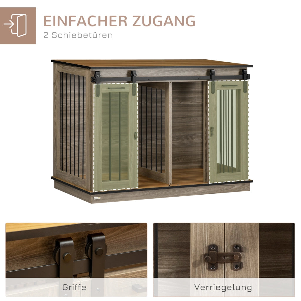 Gabbia per cani con 2 porte ¨C Xylo ¨C design rustico, bloccabile, marrone