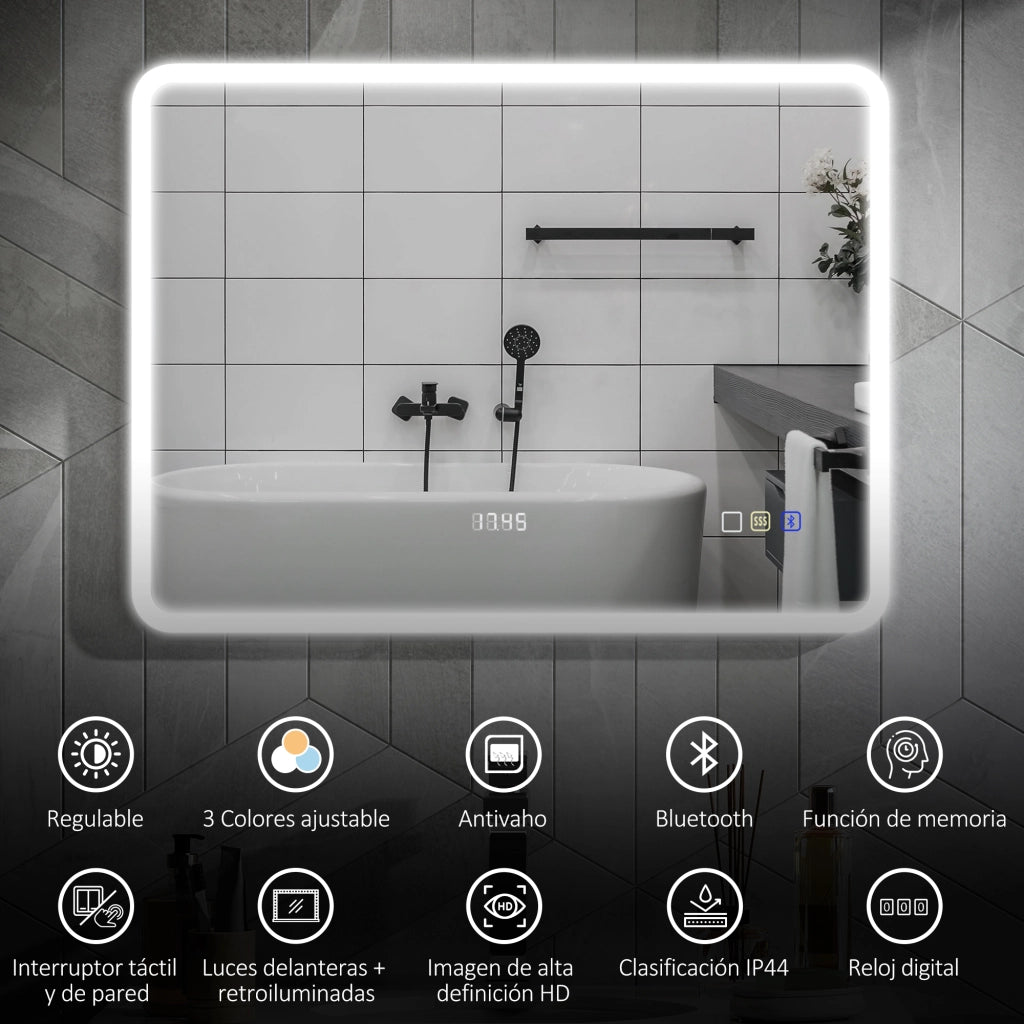 Specchio da Bagno con Luce LED ¨C Minimal ¨C Bianco 80x60 cm