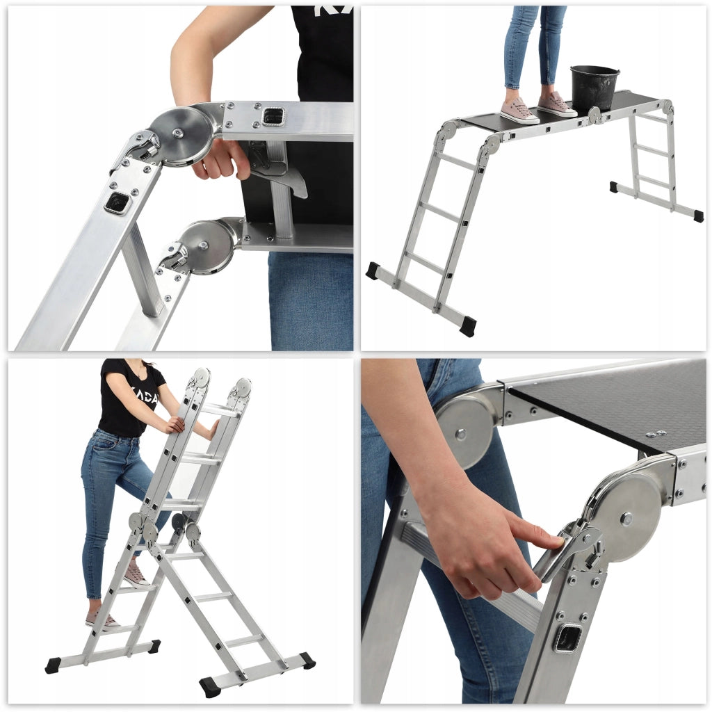 Scala domestica pieghevole multifunzionale in alluminio KADAX 4x3, portata 150 kg.