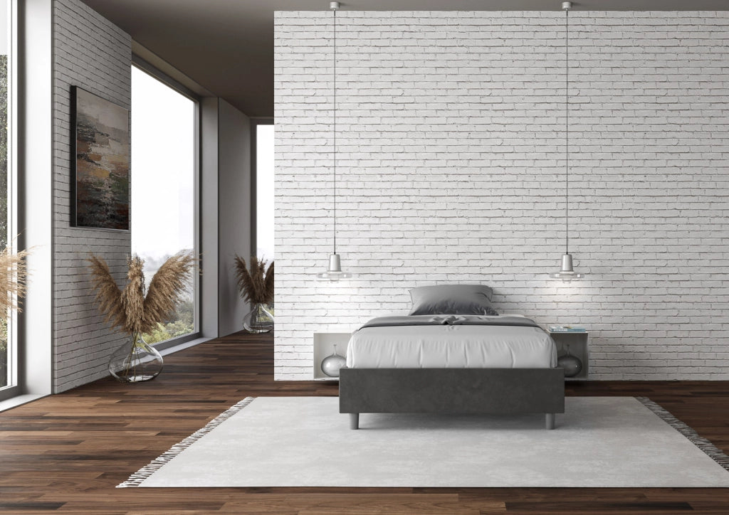 BS COM Letto una piazza e mezza con rete imbottito 130x190 microfibra grigio