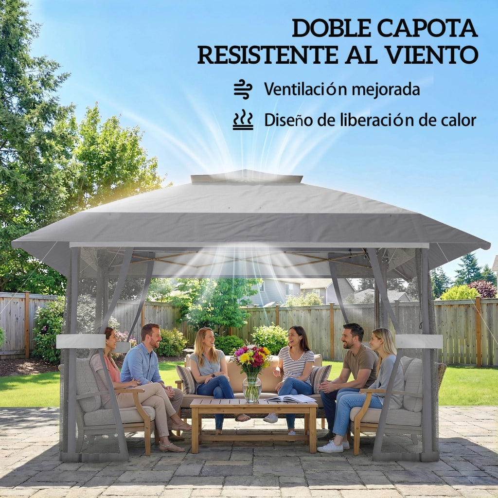 Tenda da Giardino Pieghevole 4x4 m Grigio ¨C Minimal ¨C Con Doppio Tetto e 4 Pareti a Rete