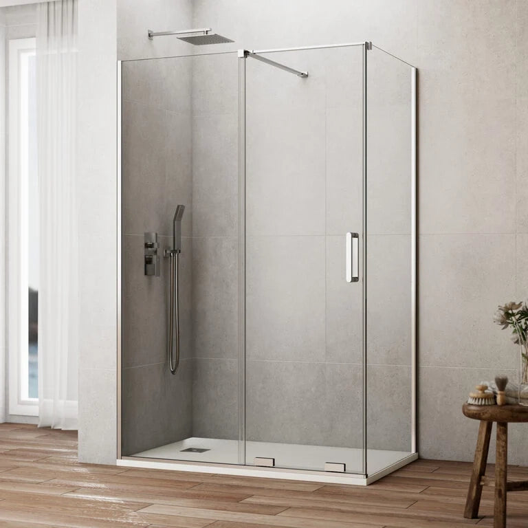Box doccia angolare KENNA fisso + scorrevole + laterale fisso 100x75 cm (95-100/72-74) cromo lucido vetro trasparente