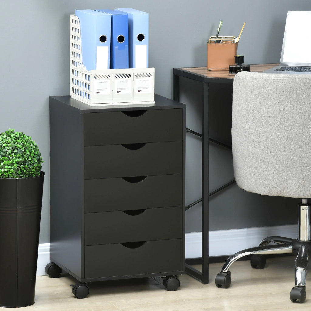 Scrivania con Cassettiera Mobile ¨C Minimal ¨C 5 Cassetti, Nero, 40x40x67 cm