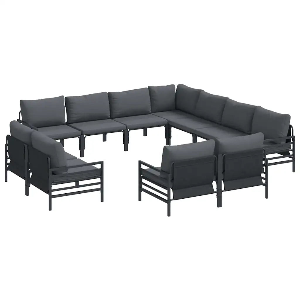 Set Divano da Giardino con cuscino 11 pcs Nero Acciaio