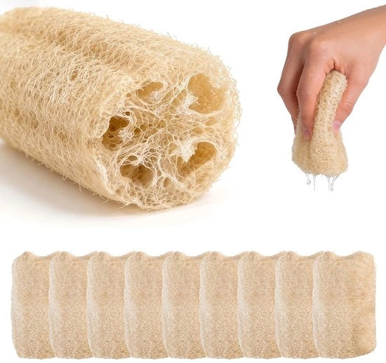 Spongia a Loofah 10 pezzi - Spongia Naturale - Spongia per la Peeling - Spongia per l'Affusso - Spongia per il Bagno - Spongia Biologica Riciclabile