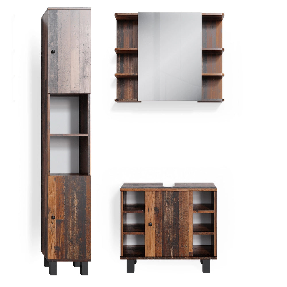 Vicco Set mobili bagno Rovere rustico 3 parti, con colonna