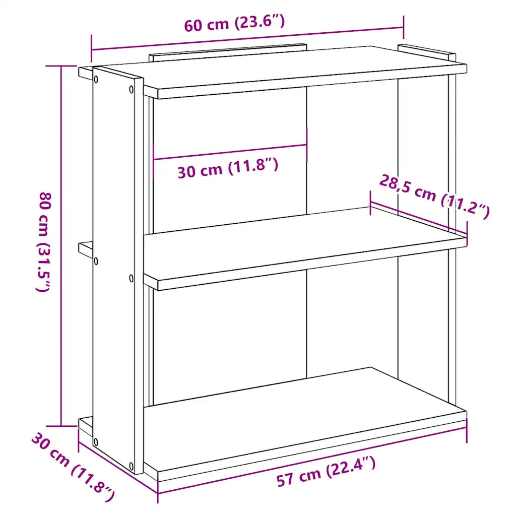 Libreria a 3 Ripiani Rovere 60x30x80 cm Legno Multistrato 860264