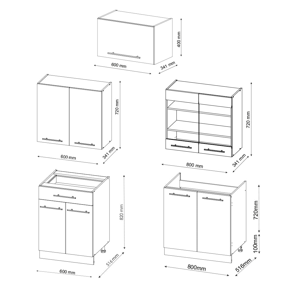 Cucina componibile Fame-Line Antracite-oro/Bianco 200 cm, PL Marmo Vicco