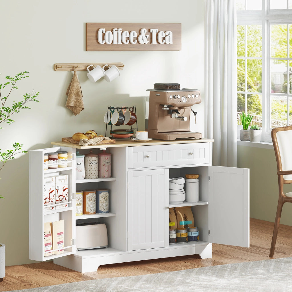 Mobile buffet cucina ¨C Xylo ¨C bianco 105x40x83cm con 3 ante, cassetto e ripiani