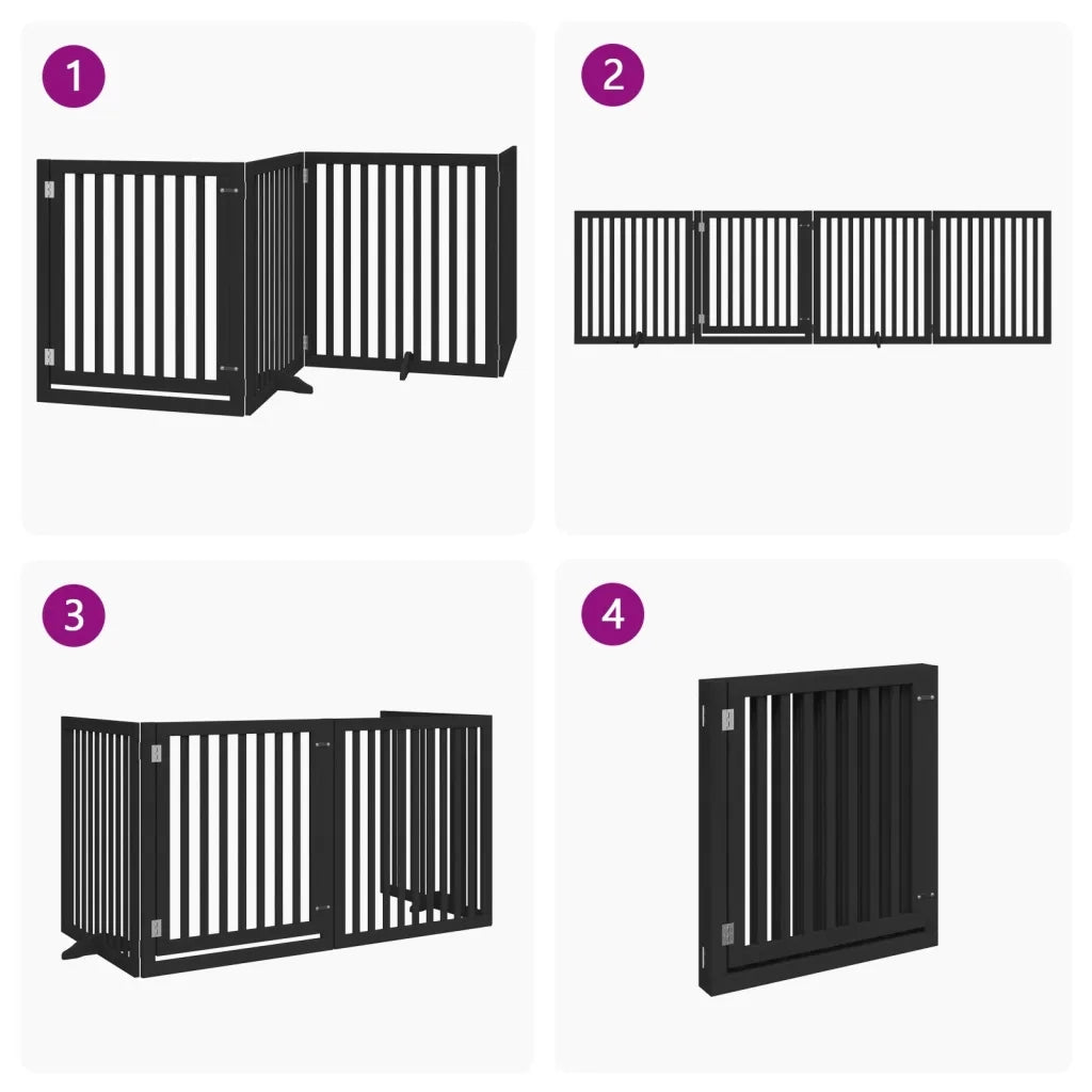 Cancello per Cani Porta Pieghevole Nero 4 Pannelli 320cm Pioppo 352259