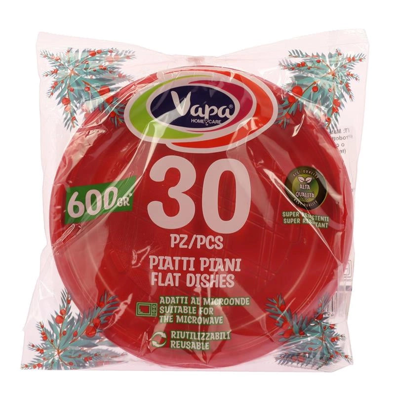 30 PIATTI PIANI ROSSI NATALIZI RIUTILIZZABILI E ADATTI PER MICROONDE 600 GR