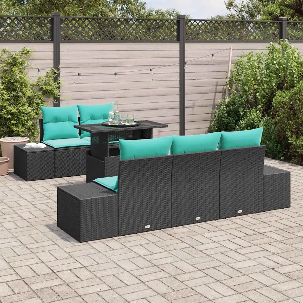 Set Divano da Giardino 6 pz 5-Numero di posti Nero e Turchese 3357839