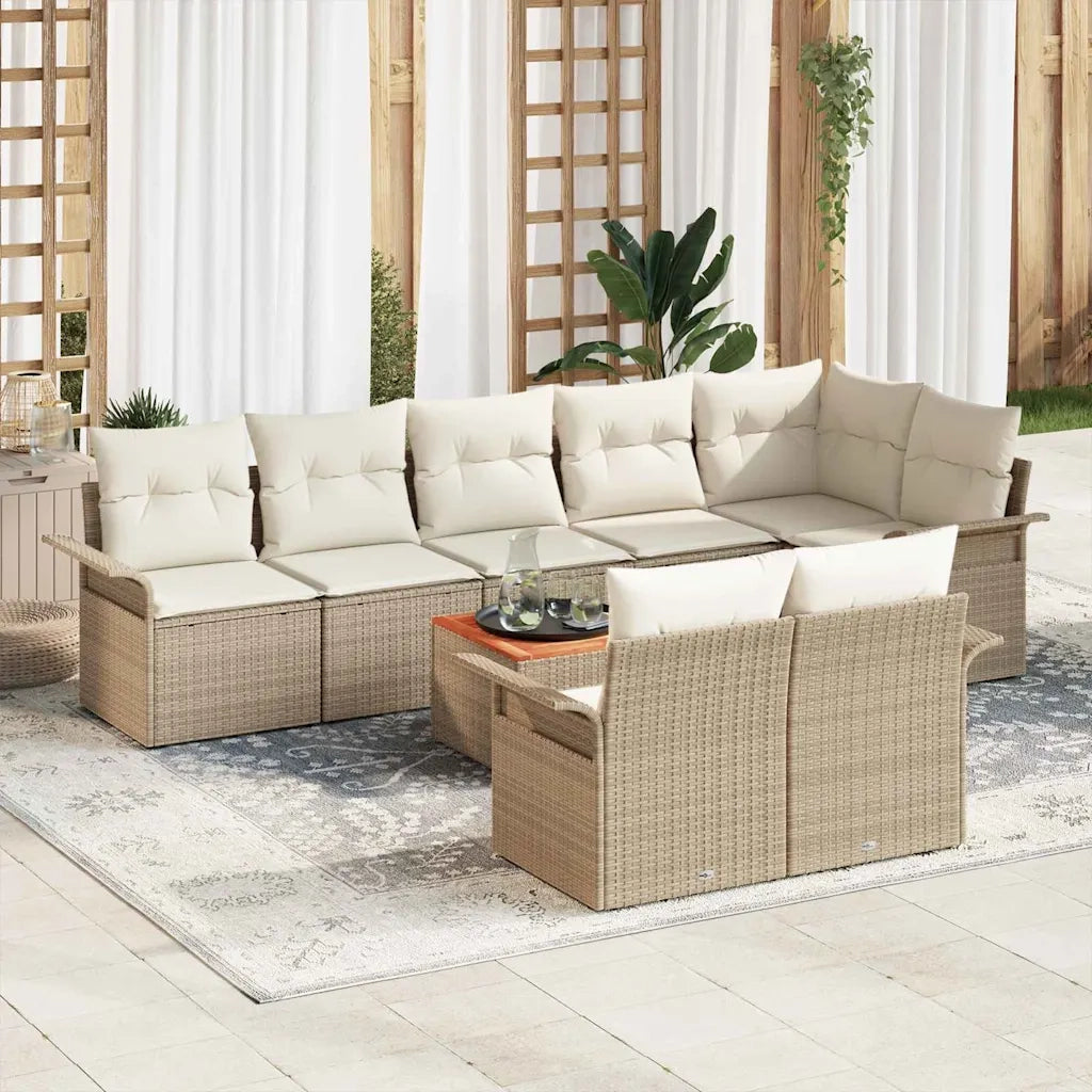 Set Divano da Giardino 9 pcs Beige e Crema polyrattan 3356013