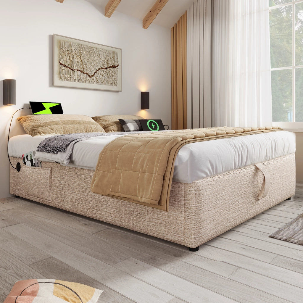 letto imbottito lino beige naturale 140 x 200 cm