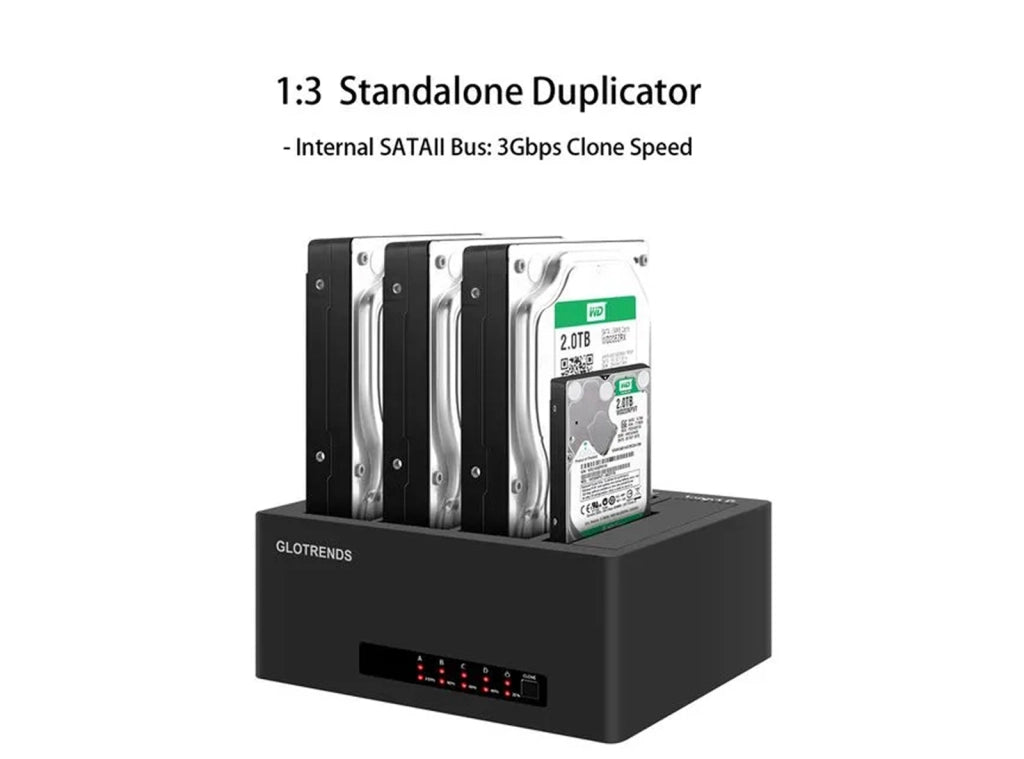 Duplicatore Disco GLOTRENDS per Hard Disk SATA 2.5/3.5 HDD/SSD con Alimentatore e Cavo USB Incluso