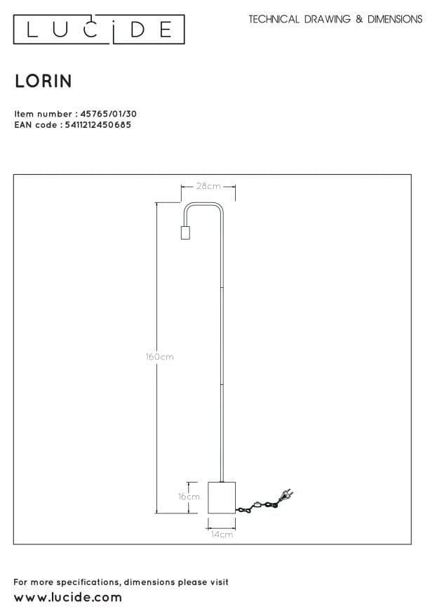 Lampada da terra Lucide Lorin E27 40W nera metallo