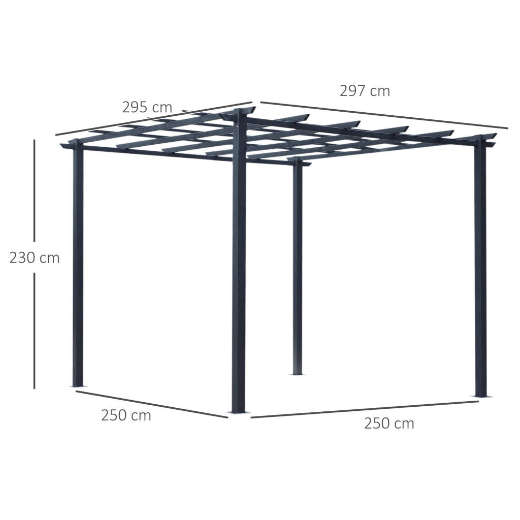 Pergola Autoportante Tetto Piatto ¨C Xylo ¨C Metallo Epossidico Nero 3x3x2,3m