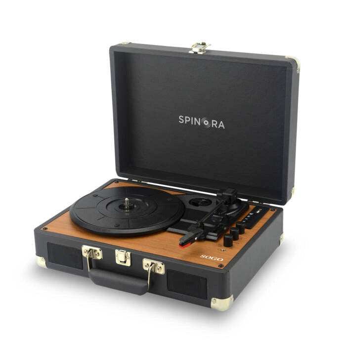 Giradischi portatile valigia con altoparlanti integrati, 3 velocità 33-45-78 RPM, Bluetooth, USB, dischi vinile 7-10-12 pollici - SOGO