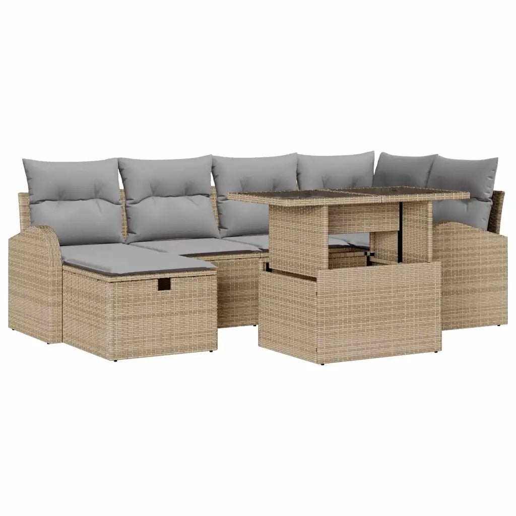 Set Divano da Giardino con cuscino 7 pcs Beige Poly Rattan