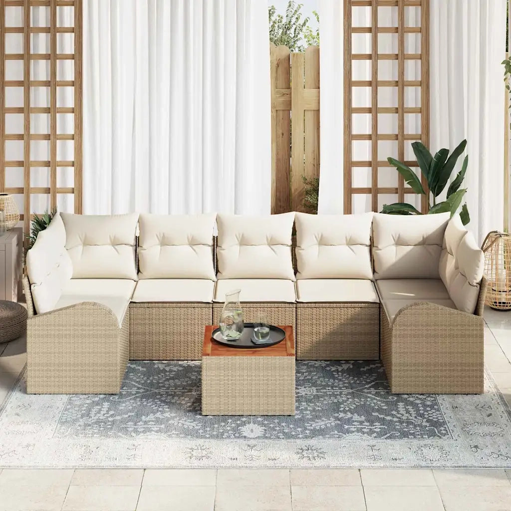 Set Divano da Giardino 8 pcs Beige e Crema polyrattan