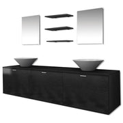 Set Mobili da Bagno | Armadio da bagno con Lavabo 8 pz Nero