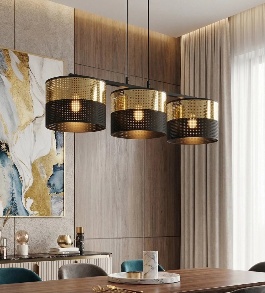 Lampada sospesa LUX 3xE27 metallo nero oro Emibig
